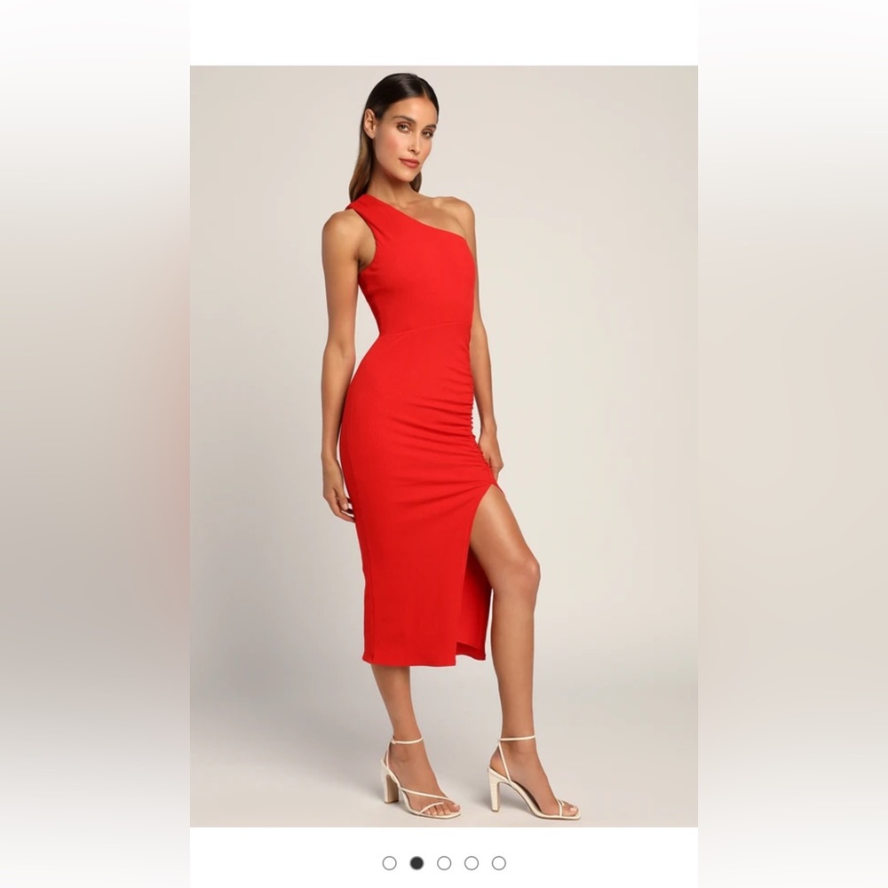 Lulus Centered on Style Red One-Shoulder Bodycon Midi Dress red size medium m